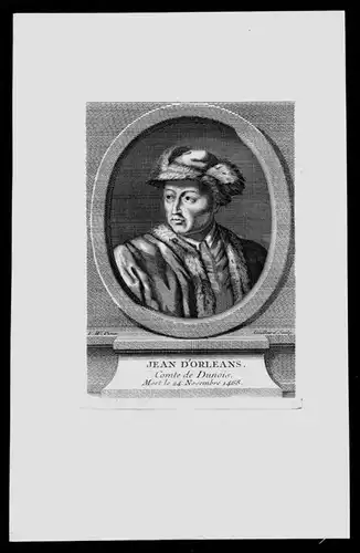 Johann von Orleans Graf Dunois Kämmerer Frankreich Kupferstich Portrait