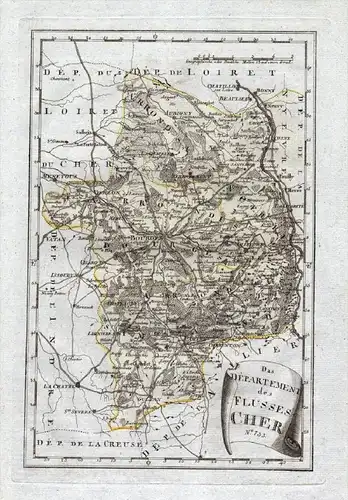 Das Departement des Flusses Cher Nr. 733 - Cher Bourges Saint-Amand-Montrond Vierzon - carte gravure map Karte