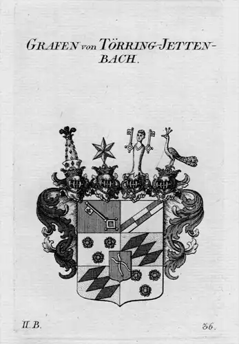 Törring Jetten Bach Wappen Adel coat of arms Heraldik crest Kupferstich