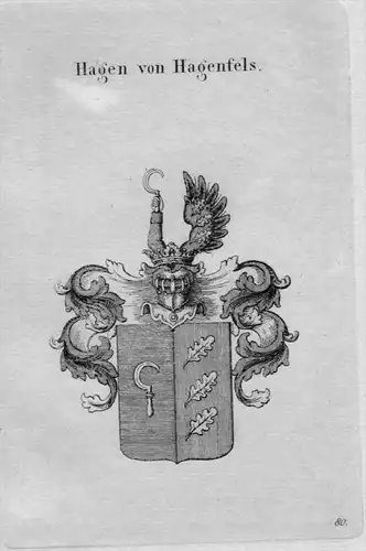 Hagen Hagenfels Wappen Adel coat of arms heraldry Heraldik Kupferstich