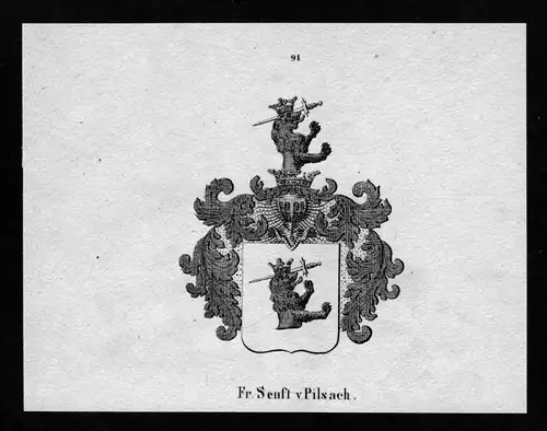 Senft von Pilsach Wappen Adel coat of arms heraldry Heraldik  Lithographie