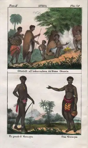 - South Africa Khoikhoi people costume Lithograph Negro natives