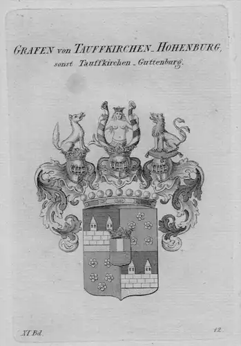 Tauffkirchen Hohenburg Wappen Adel coat of arms Heraldik crest Kupferstich
