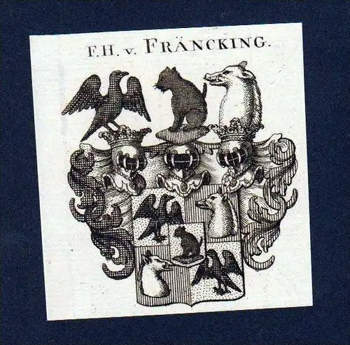 Freiherren von Fräncking Kupferstich Wappen engraving Heraldik crest