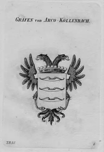 Arco-Köllenbach Wappen coat of arms Heraldik heraldry Kupferstich