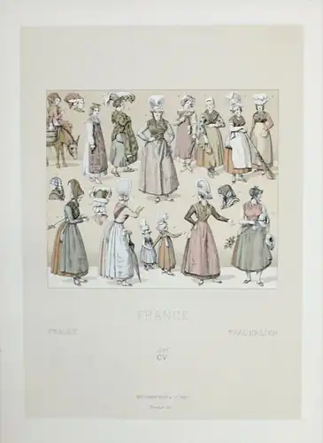 France Frankreich Frauen Trachten costumes Lithographie lithograph