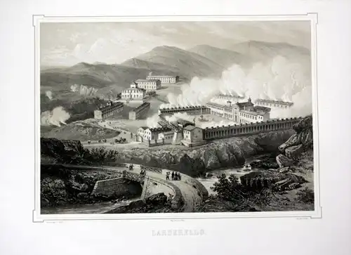 Larderello - Larderello Pomarance Toscana Italy Ansicht veduta Lithographie Litho