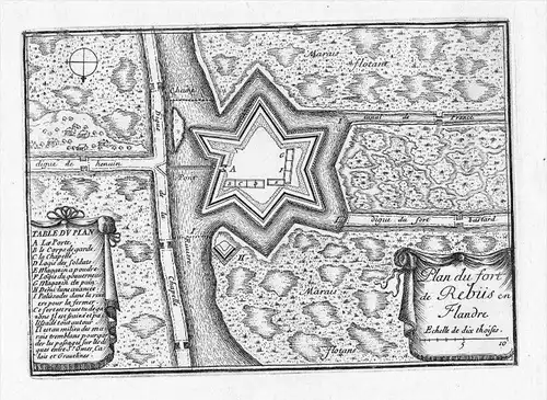 Plan du Fort de Rebus en Flandre - Fort Rebus Vieille-Eglise gravure Beaulieu engraving