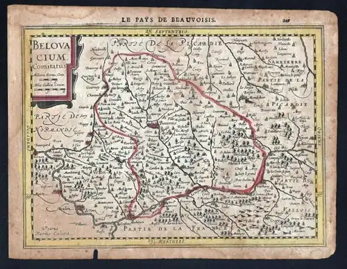 Belovacium comitatus - Beauvaisis Beaucais Pontoise Mercator map Karte Kupferstich gravure carte