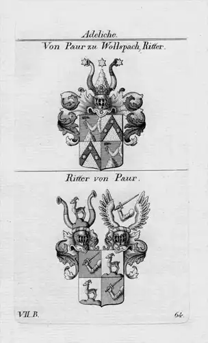 Von Paur Wollspach Wappen Adel coat of arms heraldry Heraldik Kupferstich