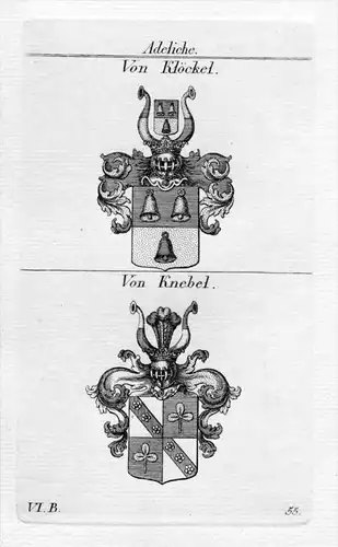 Von Klöckel / Von Knebel / Bayern - Wappen coat of arms Heraldik heraldry Kupferstich
