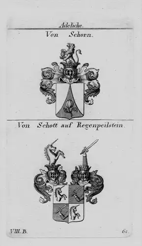 Schorn Schott Regenpeilstein Wappen Adel coat of arms heraldry Kupferstich