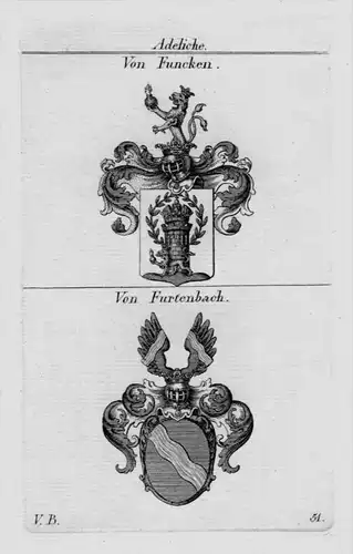 Von Funcken Furtenbach Wappen Adel coat of arms heraldry Kupferstich
