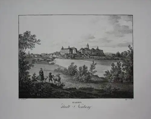 Neuburg an der Donau Oberbayern Bayern Original Lithographie Kunike