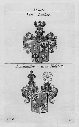 Lacher Lachmiller Hofstatt Wappen Adel coat of arms heraldry Kupferstich