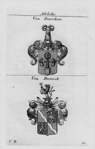 Von Derschau Dietrich Wappen Adel coat of arms heraldry crest Kupferstich