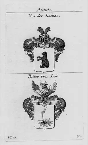 Lochau Loe Wappen Adel coat of arms heraldry Heraldik Kupferstich