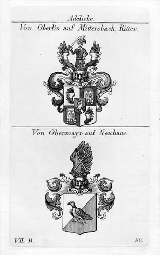 Oberlin Mittersbach Obermayr Neuhaus Wappen coat of arms Heraldik heraldry Kupferstich
