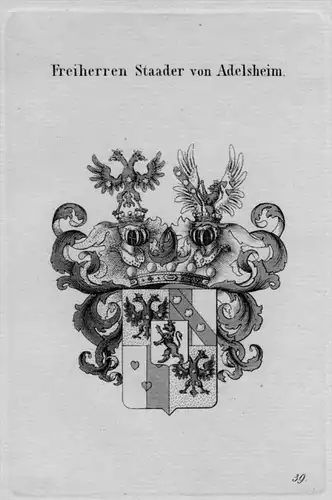 Staader Adelsheim Wappen Adel coat of arms heraldry Heraldik Kupferstich