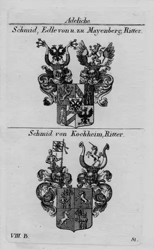 Schmid Mayenberg Kochheim Wappen Adel coat of arms heraldry Kupferstich