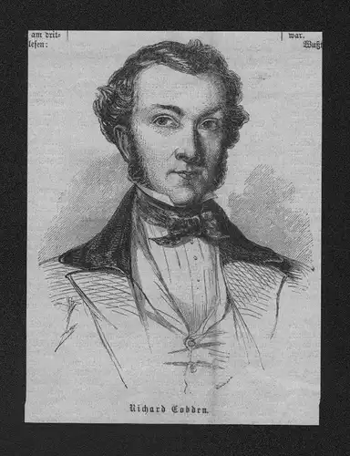 Portrait Richard Cobden britischer Unternehmer Holzstich wood engraving