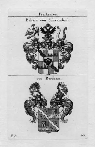 Behaim Schwarzbach Berchem Wappen Adel coat of arms Heraldik Kupferstich