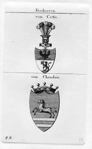 von Cetto Chaudoir Wappen Adel coat of arms heraldry Heraldik Kupferstich