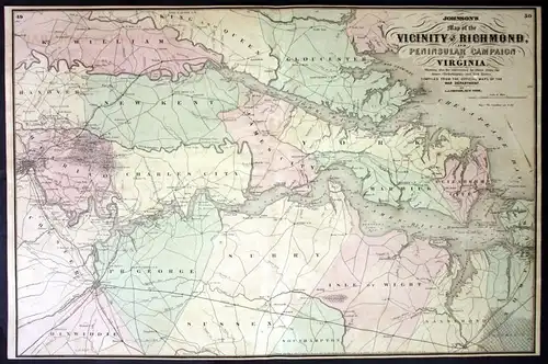 Map of the Vicinity of Richmond - Richmond Virginia civil war Johnson vintage map Karte antique engraving