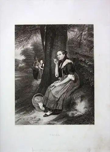 Trina Frau Mode Tracht Wald Baum Liebespaar engraving