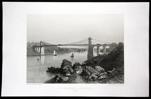 Pont suspendu de la Roche Bernard - Pont de La Roche Bernard Brücke Bretagne Frankreich France Lithographie