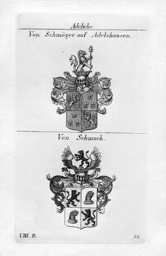 Schmöger Adelshausen / Schmuck - Wappen Adel coat of arms heraldry Heraldik Kupferstich