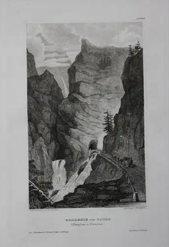 Gondo Simplonpass Kanton Wallis Schweiz engraving gravure