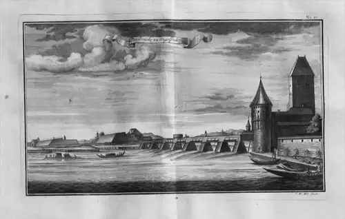 Ingolstadt Alte Donaubrücke Original Kupferstich gravure engraving
