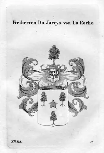 Du Jarrys von La Roche Wappen coat of arms heraldry Heraldik Kupferstich