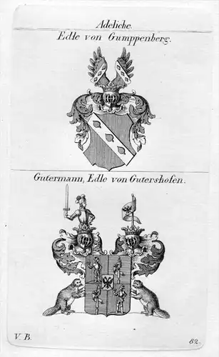 Gumppenberg / Gutermann - Wappen Adel coat of arms heraldry Heraldik Kupferstich