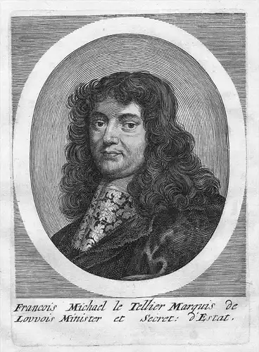 Francois Michel Le Tellier de Louvois (1641 - 1691) Comte de Tonnere Louis XIV Portrait gravure