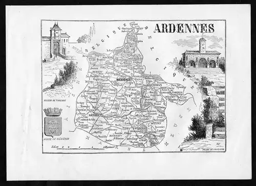 Ardennes - Mezieres Frankreich France Departement Karte map Holzstich