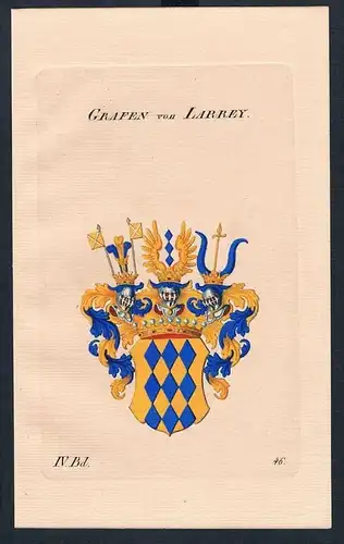 Grafen von Larrey Wappen Kupferstich Genealogie Heraldik coat of arms