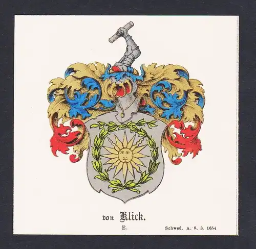 . von Klick Wappen Heraldik coat of arms heraldry Litho