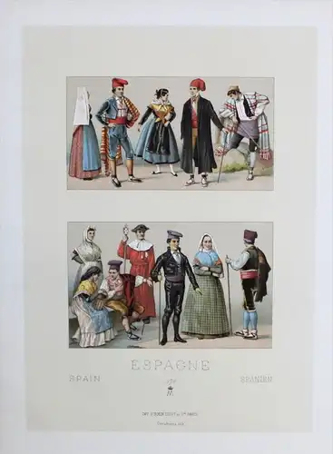 Spain Spanien Katalunien Trachten costumes Lithographie lithograph