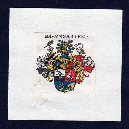 17. Jh Baumgarten Wappen Adel coat of arms heraldry Heraldik Kupferstich