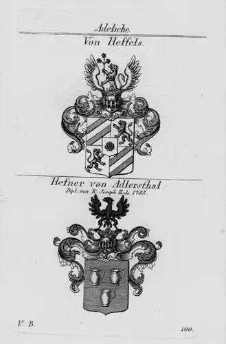 Heffels Hefner Adlersthal Wappen Adel coat of arms heraldry Kupferstich