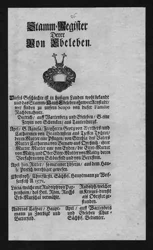 Ebeleben Stammbaum Ahnentafel family tree Wappen coat of arms