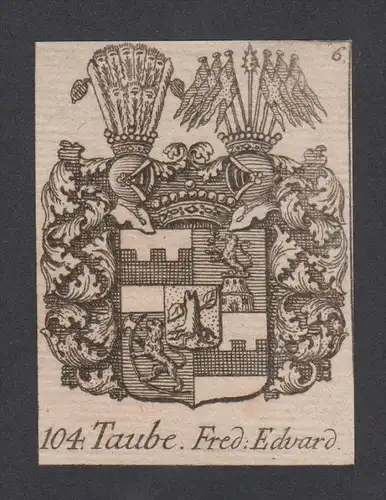 Taube Eduard Wappen vapen coat of arms Genealogie Heraldik Kupferstich