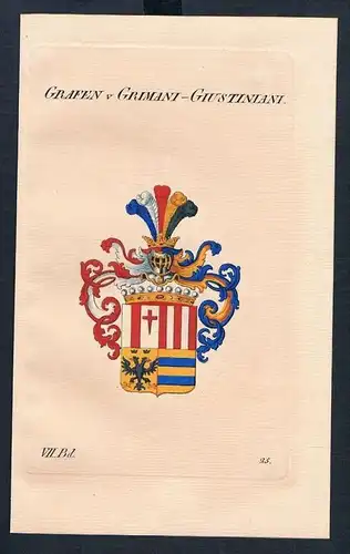 Grafen v. Grimani-Giustiniani Wappen Kupferstich Genealogie Heraldik crest