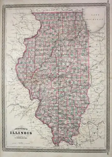 Illinois - Illinois United States Johnson vintage map Karte civil war antique engraving