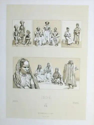 Aboriginies Einwohner costumes Tracht Indien India Lithographie lithograph