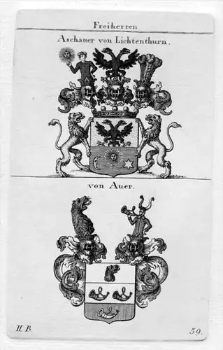 von Aschauer Auer Wappen Adel coat of arms heraldry Heraldik Kupferstich