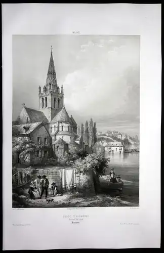 Eglise d'Avenieres - Lavel Mayenne Frankreich France Lithographie