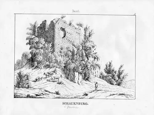 Schauenburg Burg Ruine Frenkendorf Basel Schweiz Suisse Lithographie